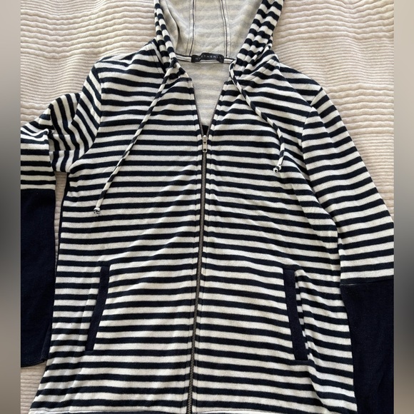 Whetherly Zip Up Hoodie Sweater Navy Blue White Stripe Women’s Sz S - Picture 4 of 11